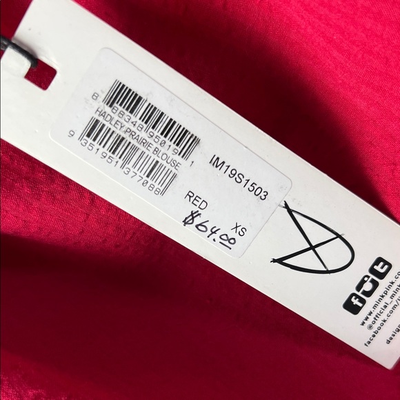 MINKPINK Hadley Red Peasant Milkmaid Puff Sleeve Crop Off Shoulder Prarie NWT - Picture 8 of 9